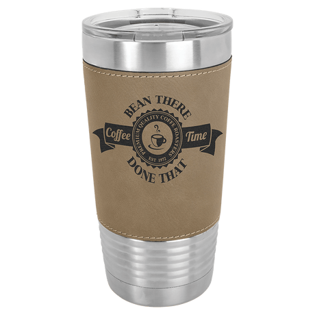 Light Brown Polar Camel 20 oz. Laserable Leatherette Tumbler with Clear Lid