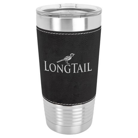 Black/Silver Polar Camel 20 oz. Laserable Leatherette Tumbler with Clear Lid