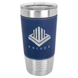 Blue/Silver Polar Camel 20 oz. Laserable Leatherette Tumbler with Clear Lid