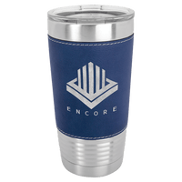 Blue/Silver Polar Camel 20 oz. Laserable Leatherette Tumbler with Clear Lid