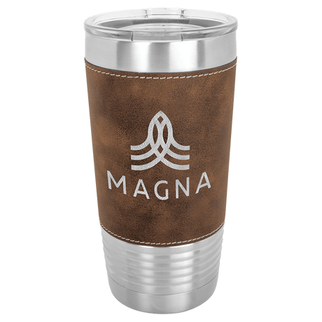 Rustic/Silver Polar Camel 20 oz. Laserable Leatherette Tumbler with Clear Lid
