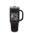 Black Black Silver Polar Camel 40 oz. Laserable Leatherette Travel Mug with a Handle & Straw