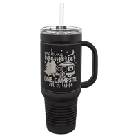 Black Black Silver Polar Camel 40 oz. Laserable Leatherette Travel Mug with a Handle & Straw