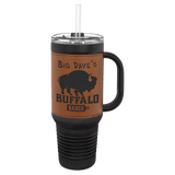 Black Rawhide Polar Camel 40 oz. Laserable Leatherette Travel Mug with a Handle & Straw