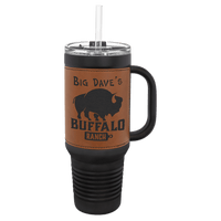 Black Rawhide Polar Camel 40 oz. Laserable Leatherette Travel Mug with a Handle & Straw