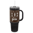 Black with Rustic/Silver Polar Camel 40 oz. Laserable Leatherette Travel Mug with Handle & Straw