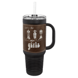 Black with Rustic/Silver Polar Camel 40 oz. Laserable Leatherette Travel Mug with Handle & Straw