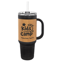 Black Bamboo Polar Camel 40 oz. Laserable Leatherette Travel Mug with a Handle & Straw