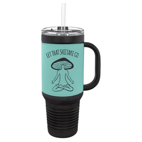Black Teal Polar Camel 40 oz. Laserable Leatherette Travel Mug with a Handle & Straw