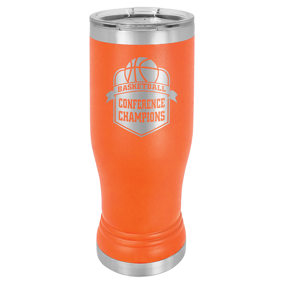 Orange 14 oz. Polar Camel Pilsner with Clear Lid