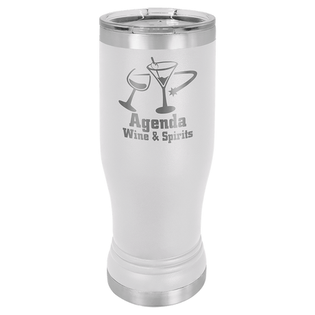 White 14 oz. Polar Camel Pilsner with Clear Lid
